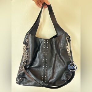 Michael Kors Uptown Aster Black Leather Stud-Accent Shoulder Bag